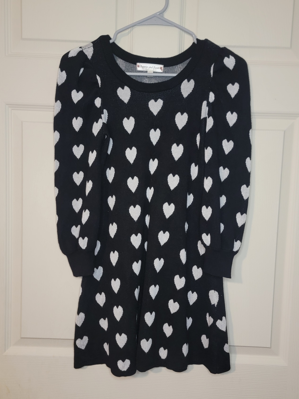 Poppies And Roses Black Sweater Dress With White Hearts